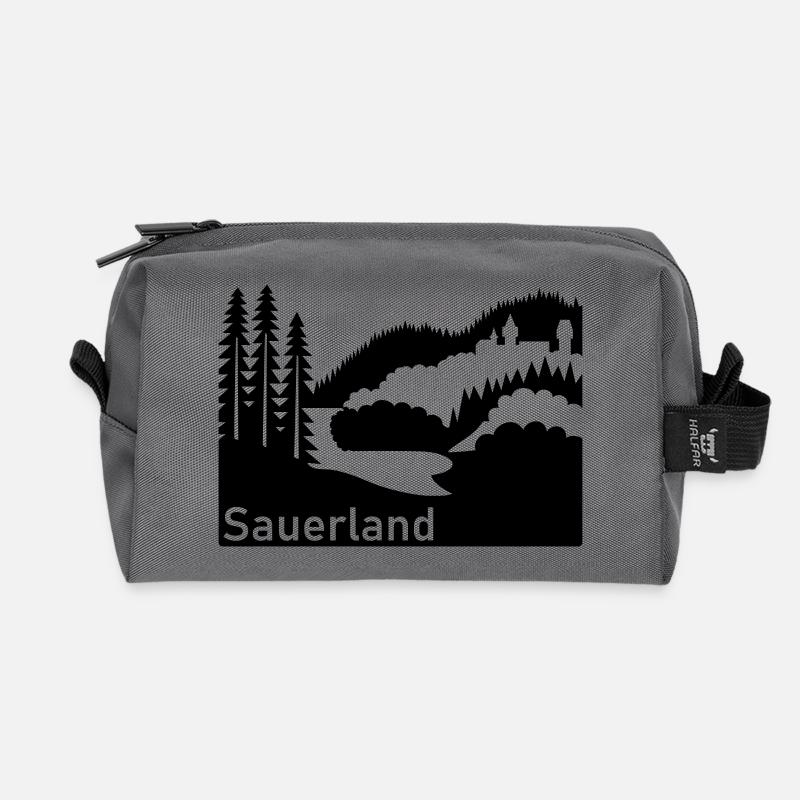 Sauerland Silhouette Landschaft Autobahnschild - Recycelte Kulturtasche - Anthrazit
