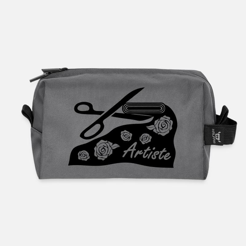 With fabric and scissors for art project - Recycled Toiletry Zip Bag - anthracite