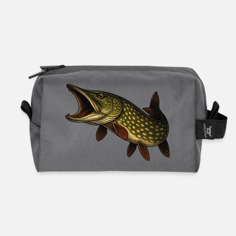 Dynamischer Hecht Fischmotiv - Recycelte Kulturtasche - Anthrazit