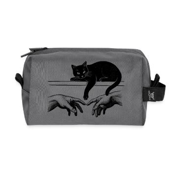 Creation of Adam with a disturbing cat - Recycled Toiletry Zip Bag - anthracite - Front