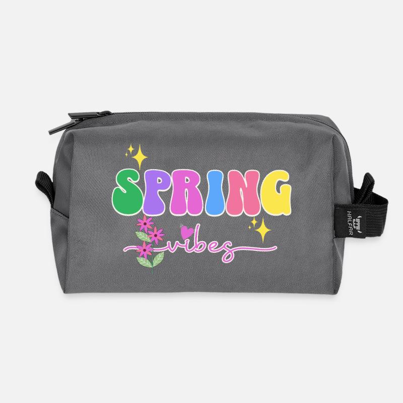 Spring Vibes: Colorful Blossoms, Spring - Recycled Toiletry Zip Bag - anthracite