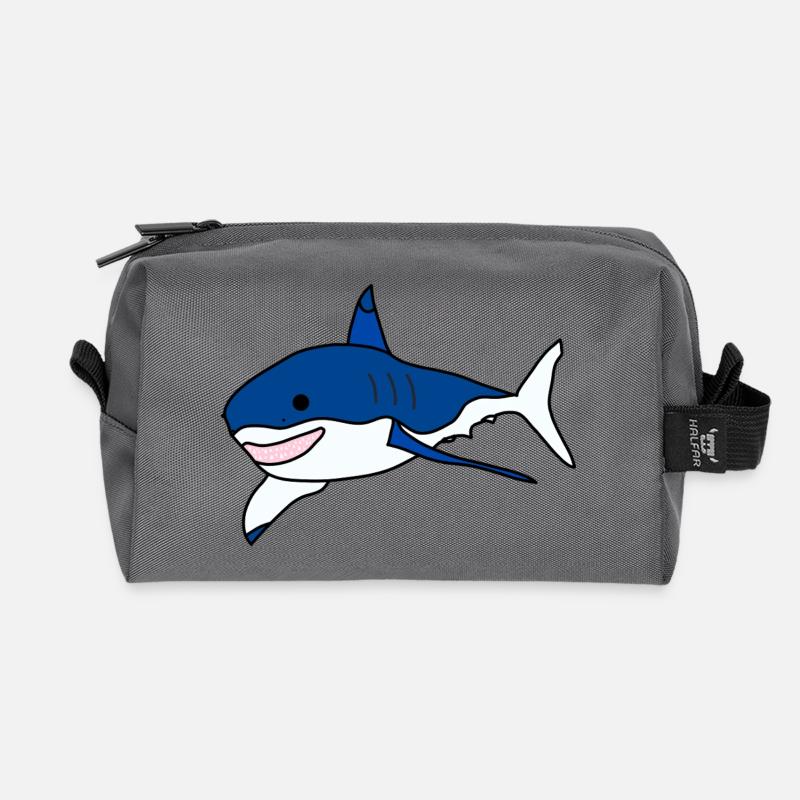 Great White Shark Cartoon - Recycled Toiletry Zip Bag - anthracite