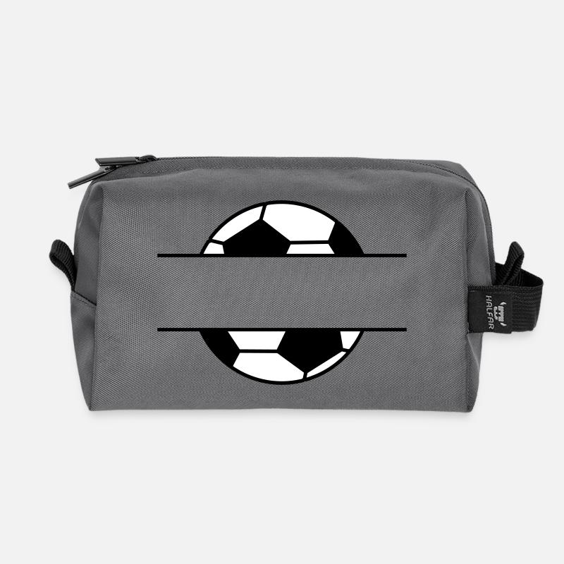 Fußball Namensschild mit Wunschname - Recycelte Kulturtasche - Anthrazit