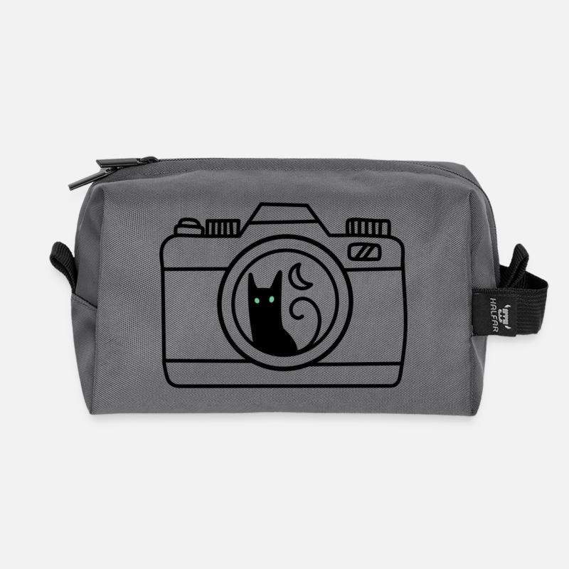 Cat Camera - Recycled Toiletry Zip Bag - anthracite