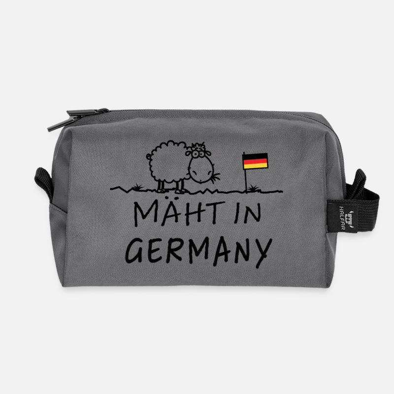 Mäht in Germany – Lustiger Schaf Spruch - Recycelte Kulturtasche - Anthrazit