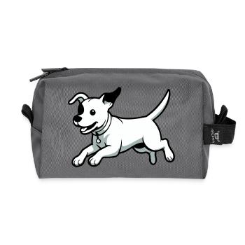 Verspielter Hund-Cartoon - Recycelte Kulturtasche - Anthrazit - Vorne