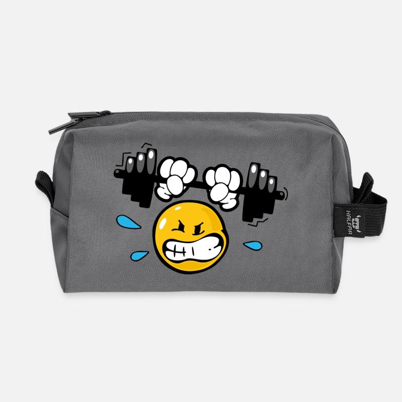 Smiley Weightlifting - Recycelte Kulturtasche - Anthrazit