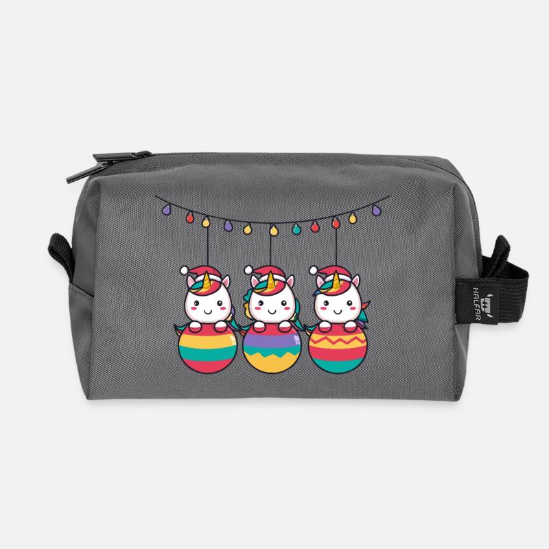 Drei Regenbogen-Einhörner Weihnachten - Recycelte Kulturtasche - Anthrazit