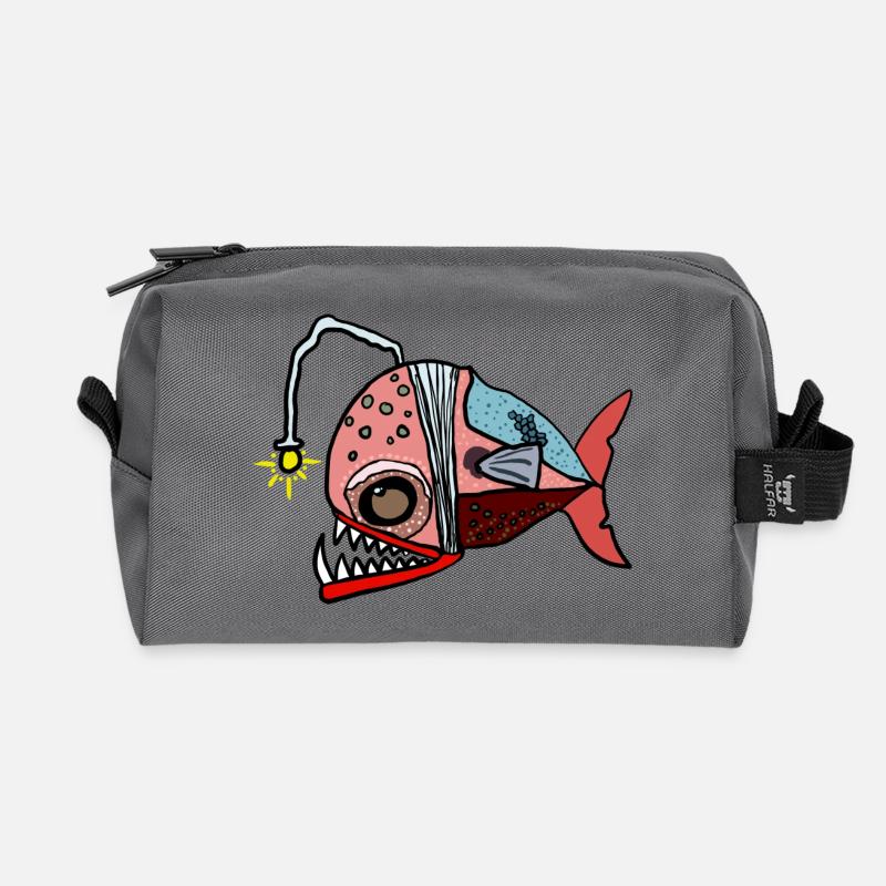 Fischkollage mit Lampenblick Anglerfisch - Recycelte Kulturtasche - Anthrazit