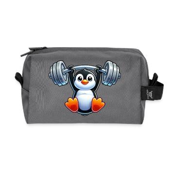 Cute cartoon penguin with dumbbell pull-up head - Recycled Toiletry Zip Bag - anthracite - Front