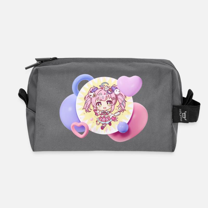Pastell-Chibi mit Herzchen - Recycelte Kulturtasche - Anthrazit