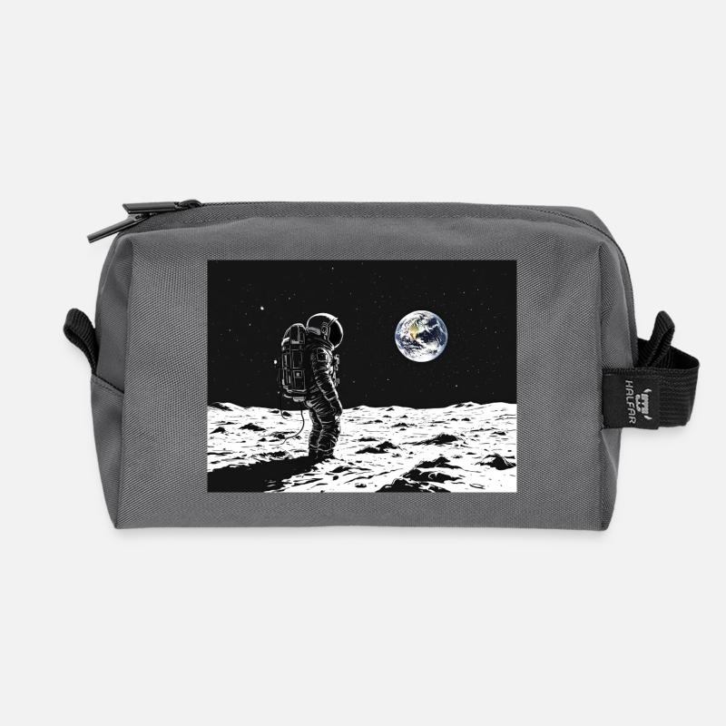 Astronaut looking back - Recycled Toiletry Zip Bag - anthracite