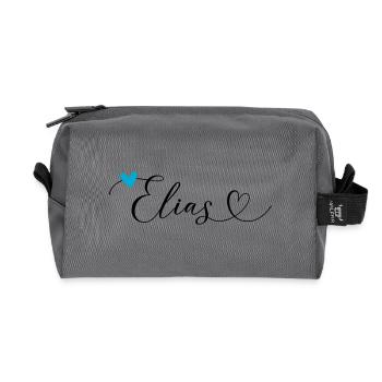 Elias Surname First Name Calligraphy Heart - Recycled Toiletry Zip Bag - anthracite - Front