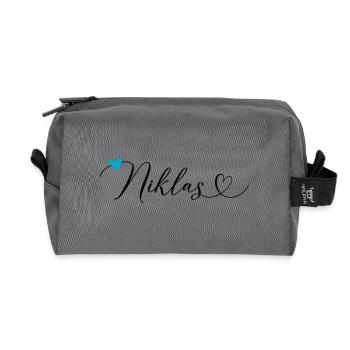Niklas Name Vorname Kalligrafieherz - Recycelte Kulturtasche - Anthrazit - Vorne