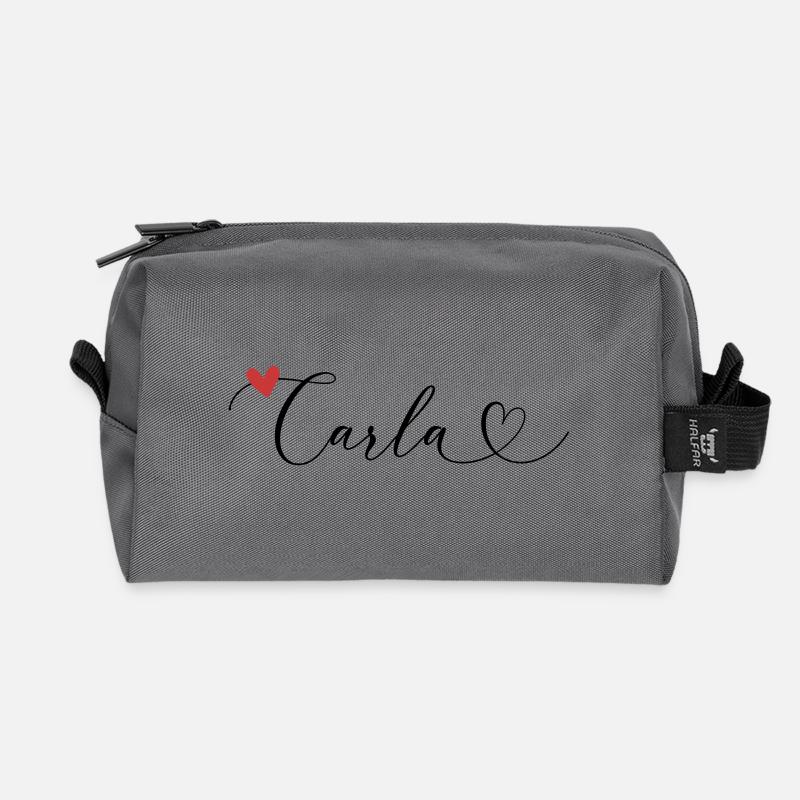 Carla Surname First name Calligraphy Heart - Recycled Toiletry Zip Bag - anthracite