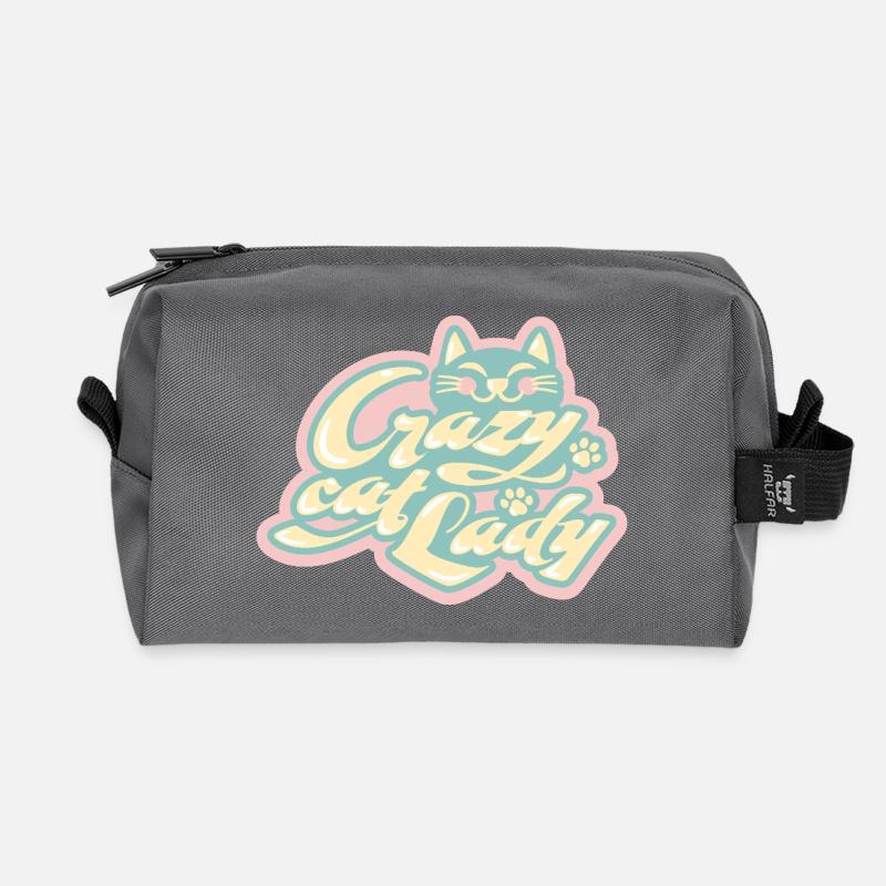 Crazy Cat Lady – Verspielte Katzenliebe - Recycelte Kulturtasche - Anthrazit