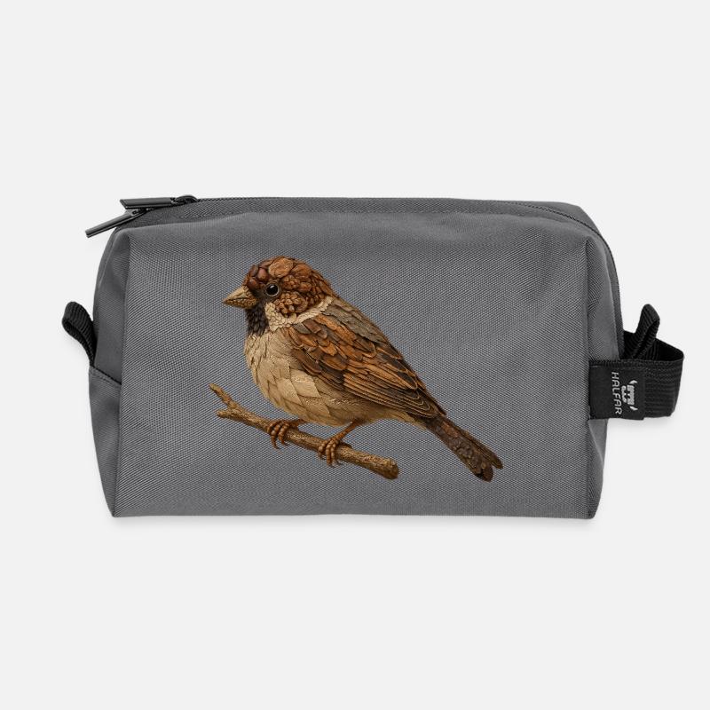 Spatz im Naturlook - Recycelte Kulturtasche - Anthrazit