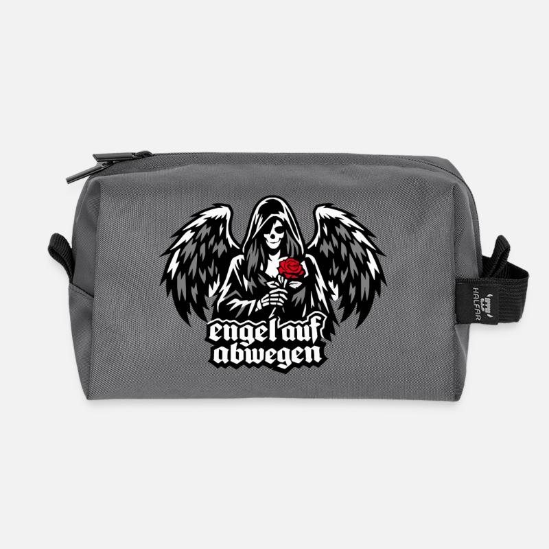 Engel auf Abwegen mit Rose "Todesengel" - Recycelte Kulturtasche - Anthrazit