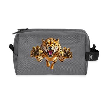 Cheetah in the Leap - Recycled Toiletry Zip Bag - anthracite - Front