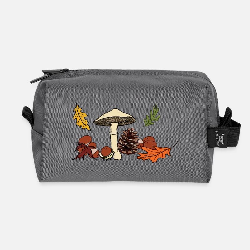 Herbst Pilz Blätter Kastanie - Recycelte Kulturtasche - Anthrazit