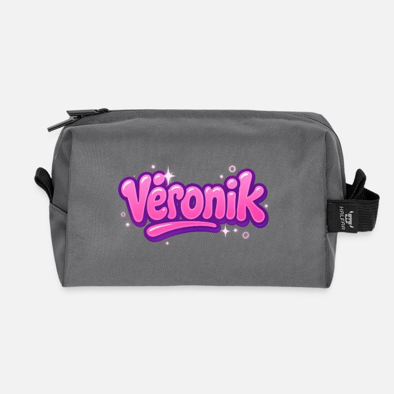 Veronik Graffiti Name Blase Pink Lila - Recycelte Kulturtasche - Anthrazit