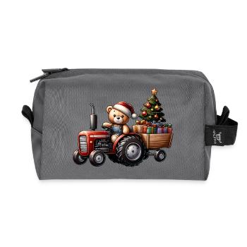 Teddy als Weihnachtsmann mit Traktor - Recycelte Kulturtasche - Anthrazit - Vorne