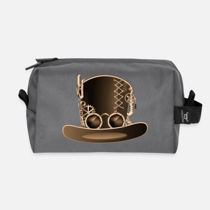 Steampunk Zylinder im antiken Look mit Zahnräder - Recycelte Kulturtasche - Anthrazit