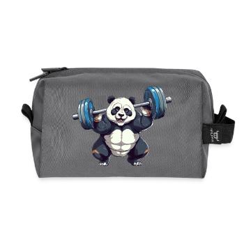 Panda Dumbbell Workout – Powerful Fitness Design - Recycled Toiletry Zip Bag - anthracite - Front
