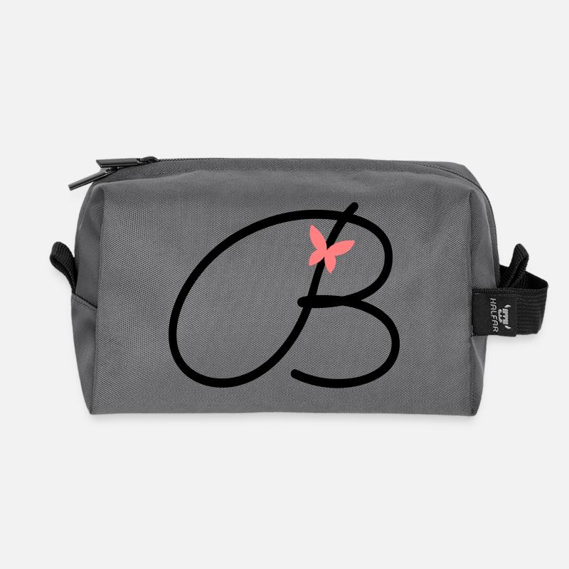 Buchstabe B Anfangsbuchstabe Schmetterling - Recycelte Kulturtasche - Anthrazit