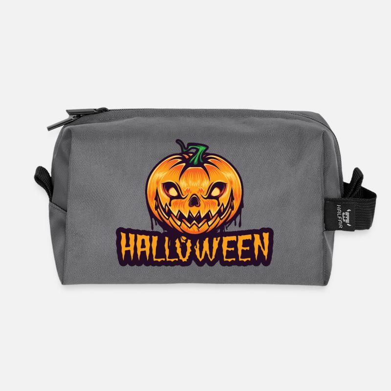 Spooky Pumpkin Halloween Design - Recycled Toiletry Zip Bag - anthracite