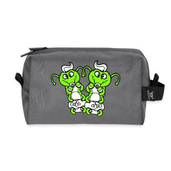 2 chenilles bébé hochet couche tétine enfant né - Trousse de toilette en tissu recyclé - anthracite - Devant