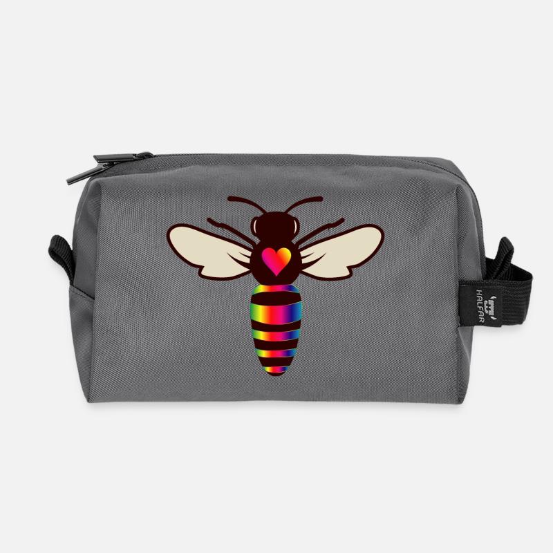 stilisierter Biene in bunter Optik und Bienen Herz - Recycelte Kulturtasche - Anthrazit