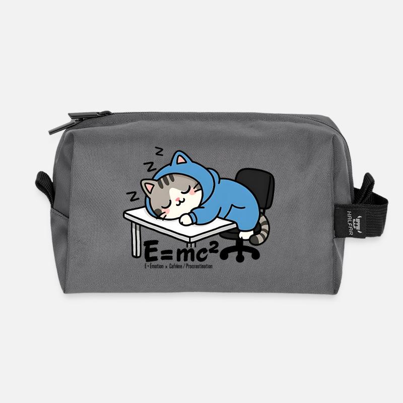 E = mc² - Sleeper Cat in Blue Pyjamas - Recycled Toiletry Zip Bag - anthracite