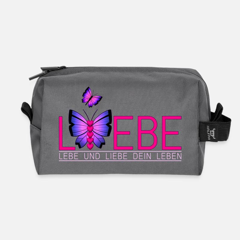 Lebe Liebe Dein Leben Schmetterling - Recycelte Kulturtasche - Anthrazit