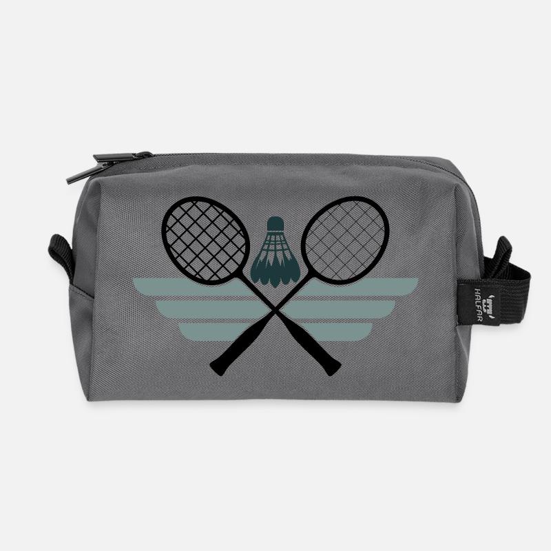 Badminton Emblem – Crossed Rackets & Shuttlecock - Recycled Toiletry Zip Bag - anthracite