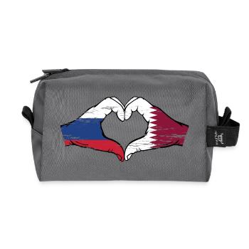 Russland Katar Flagge Hände Herzform used - Recycelte Kulturtasche - Anthrazit - Vorne