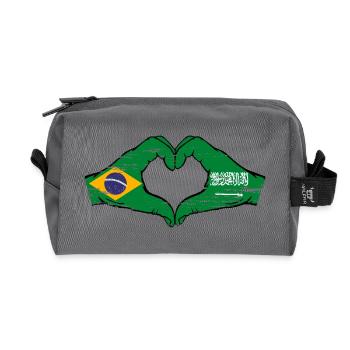 Brazil Saudi Arabia Flag Hands Heart Shape Used - Recycled Toiletry Zip Bag - anthracite - Front