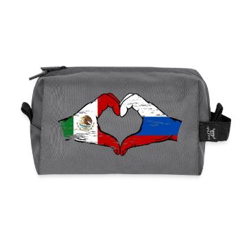 Mexiko Russland Flagge Hände Herzform used - Recycelte Kulturtasche - Anthrazit - Vorne