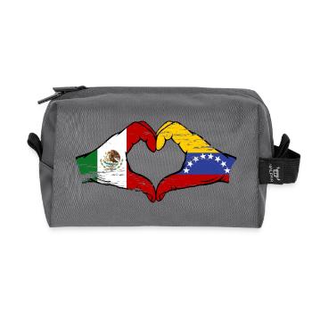 Mexique Venezuela drapeau mains forme de coeur utilisé - Trousse de toilette en tissu recyclé - anthracite - Devant