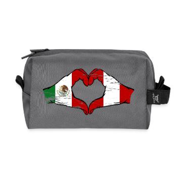 Mexique Pérou drapeau mains forme de coeur utilisé - Trousse de toilette en tissu recyclé - anthracite - Devant