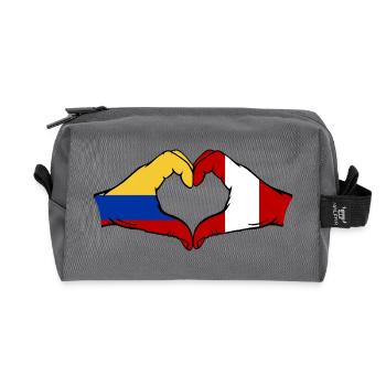Colombia Peru Flag Hands Heart Shape - Recycled Toiletry Zip Bag - anthracite - Front