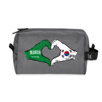 Saudi Arabia South Korea Flag Hands Heart Shape Used - Recycled Toiletry Zip Bag - anthracite - Front