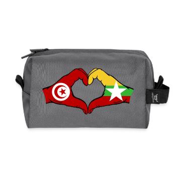 Tunisia Myanmar Flag Hands Heart Shape - Recycled Toiletry Zip Bag - anthracite - Front