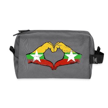 Myanmar flag hands heart shape used - Recycled Toiletry Zip Bag - anthracite - Front