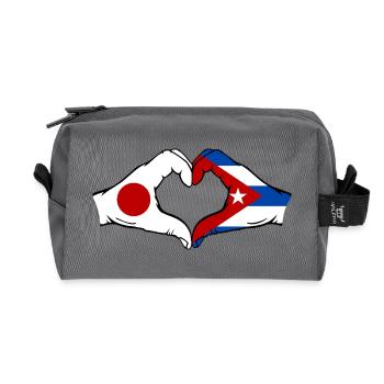 Japan Cuba Flag Hands Heart Shape - Recycled Toiletry Zip Bag - anthracite - Front
