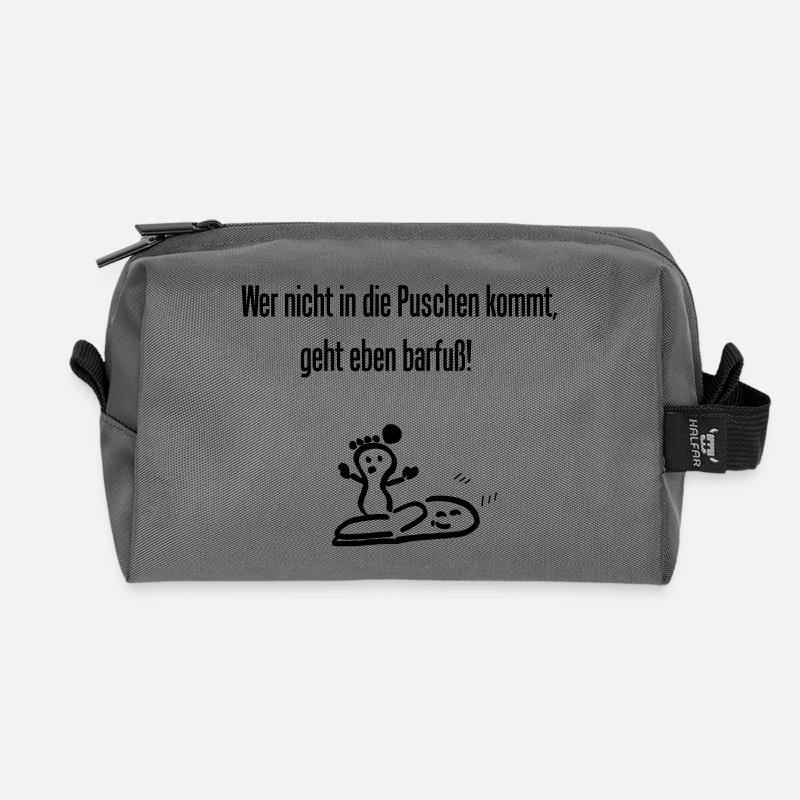 Spruch " Wer nicht in die Puschen kommt..." - Recycelte Kulturtasche - Anthrazit