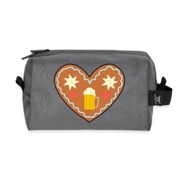 Gingerbread Heart with Beer and Flowers - Recycled Toiletry Zip Bag - anthracite - Front