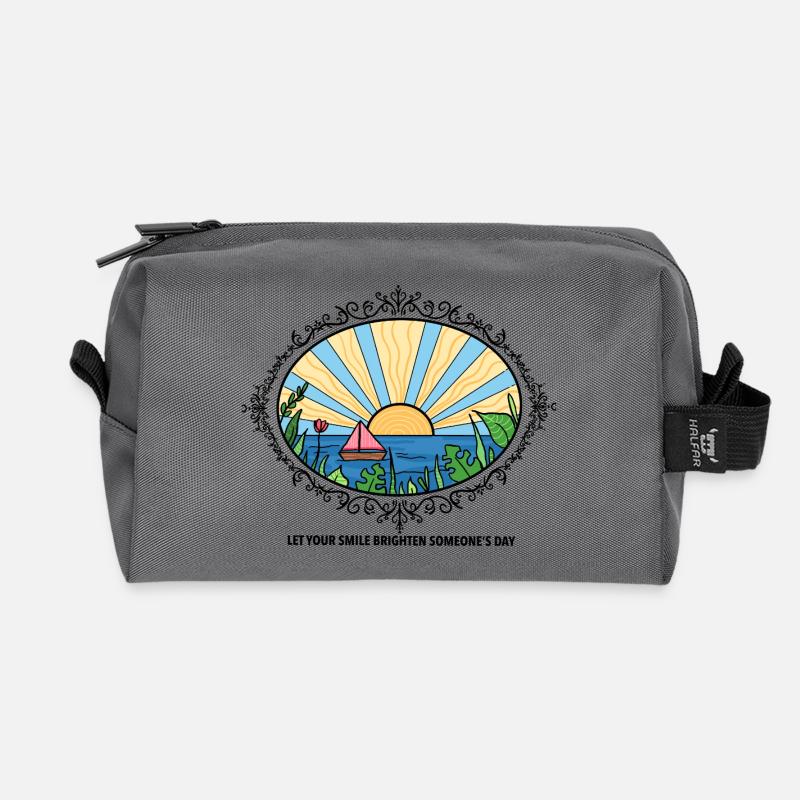 Sunset Landscape with Quote - Recycled Toiletry Zip Bag - anthracite