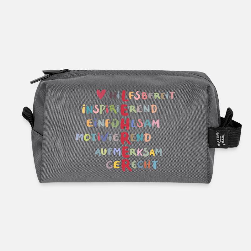 Farbenfrohe Werte Collage – Hilfsbereit - Recycelte Kulturtasche - Anthrazit