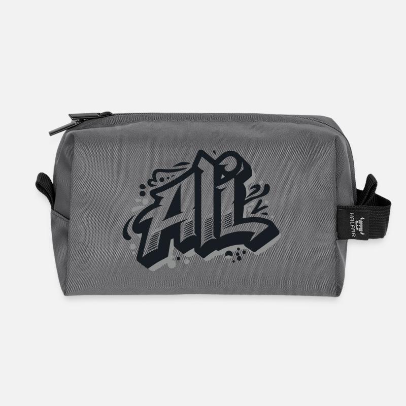 Ali Last name First name Graffiti - Recycled Toiletry Zip Bag - anthracite